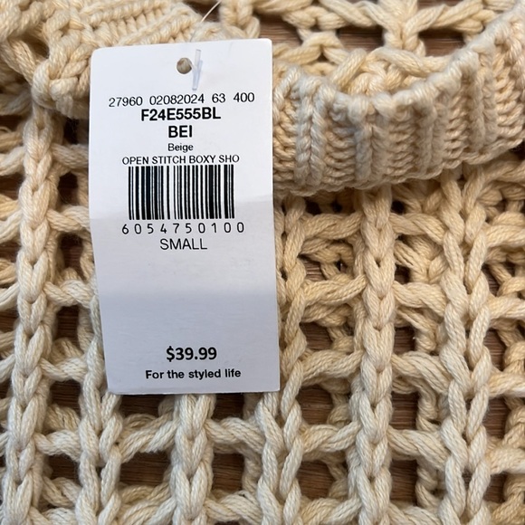 HYFVE Open Stitch Boxy Sweater Beige Crochet Knit Pullover Sweater Top Women's S - Picture 7 of 9